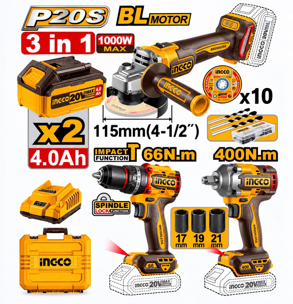 Ingco Cordless 3 pieces Combo